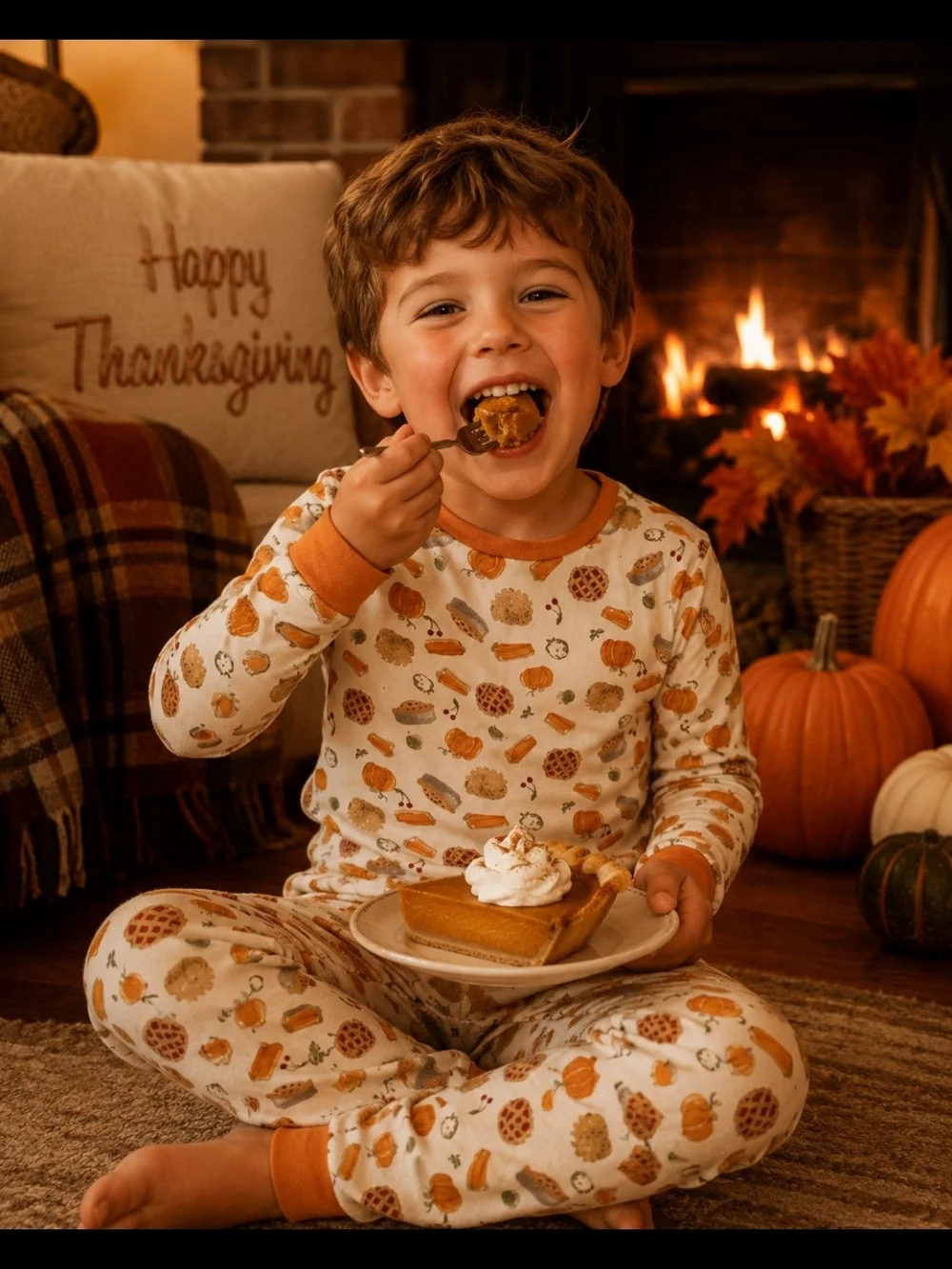 Burt's Bees Cream and Orange Pumpkin Pie Kids Pajama Set